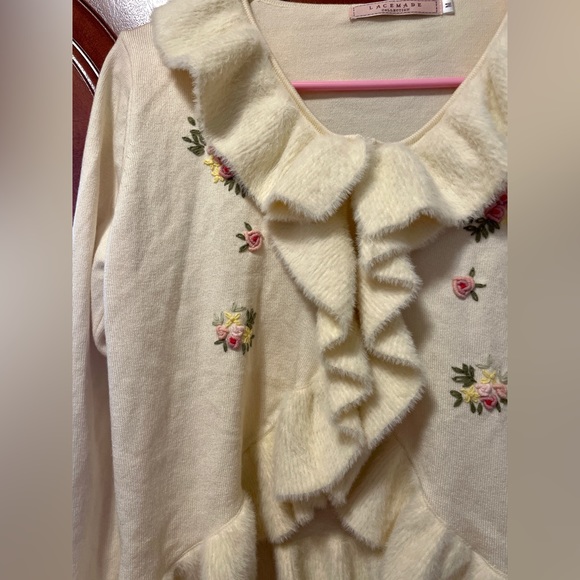 Lacemade Liz Lisa 🌸Gunne Sax Prairie Style Y2K Floral Ruffle Cardigan/Sweater🤍 - Picture 7 of 14